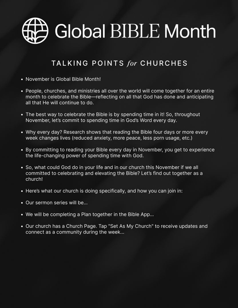 Global Bible Month Talking Points for Churches