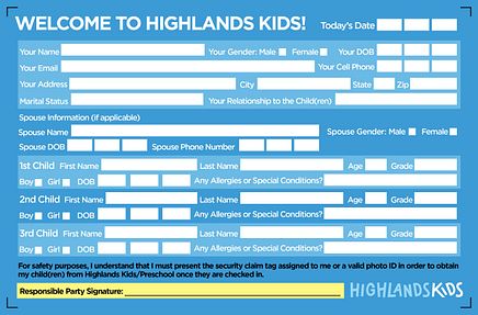 New Family Information Card - front