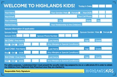 New Family Information Card - front