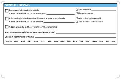New Family Information Card - back