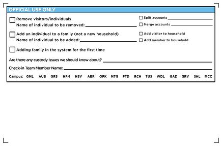 New Family Information Card - back