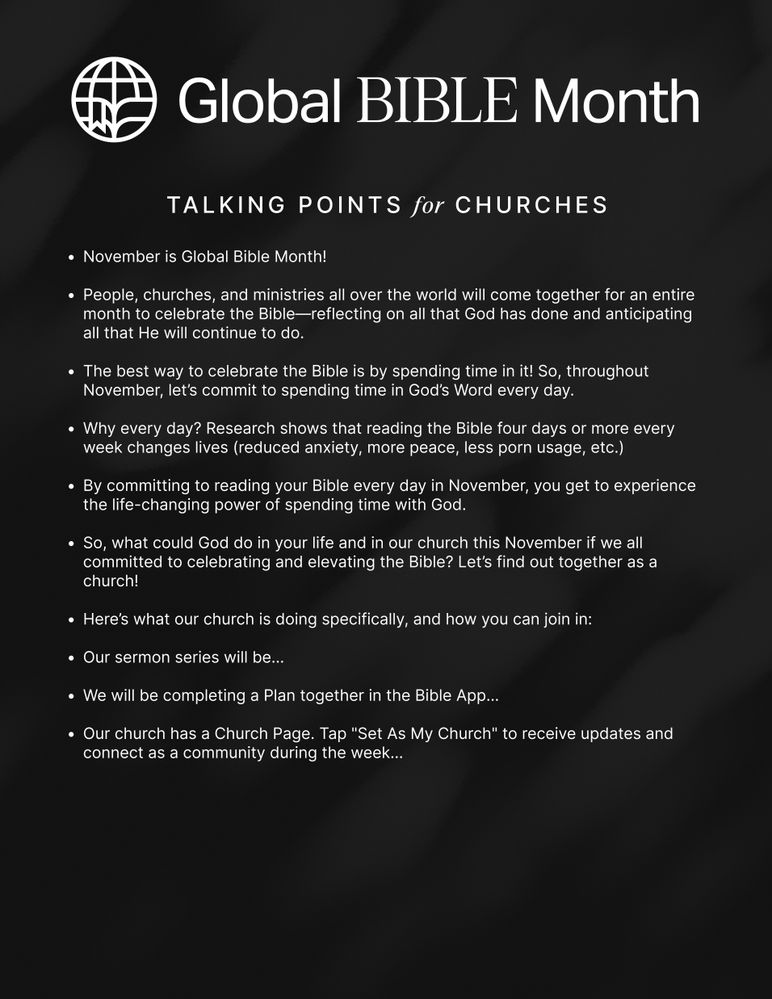 Global Bible Month Talking Points for Churches