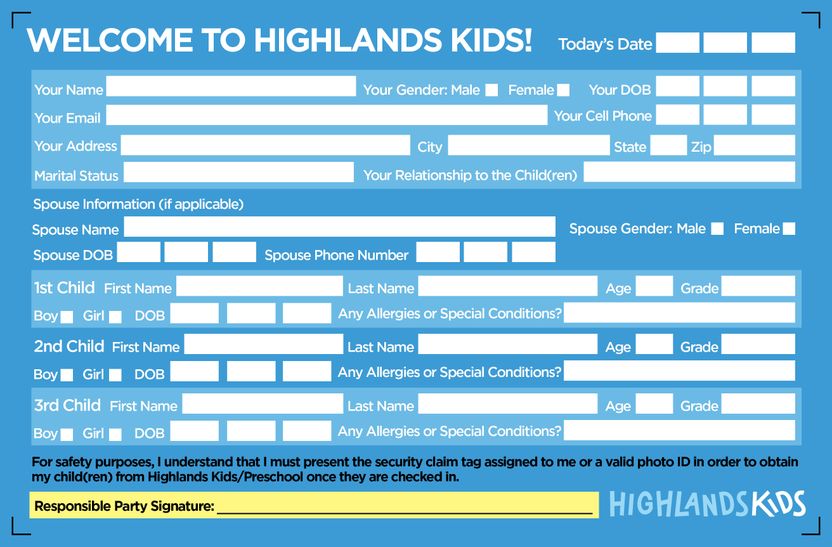 New Family Information Card - front