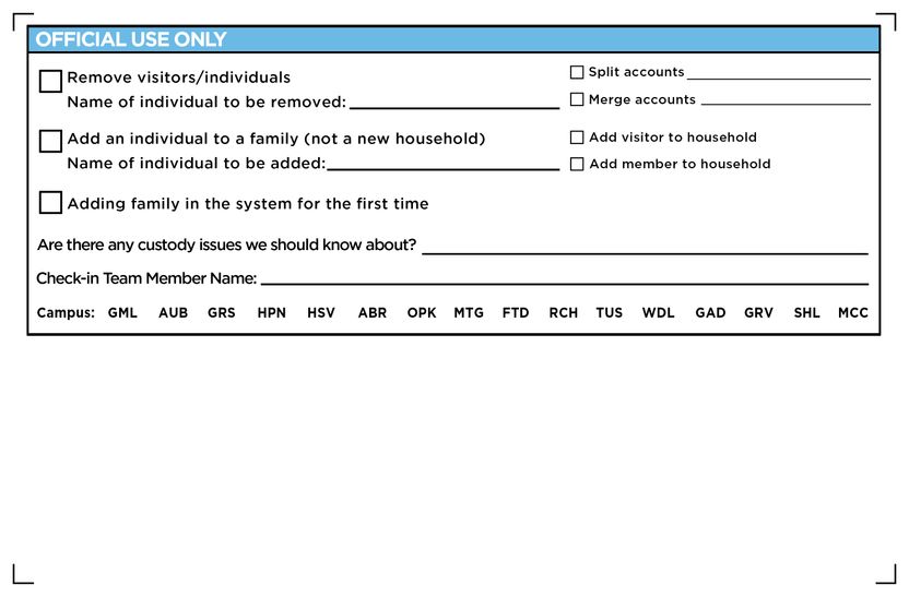 New Family Information Card - back